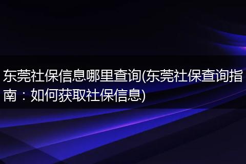 东莞社保信息哪里查询(东莞社保查询指南：如何获取社保信息)