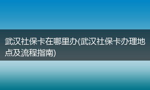 武汉社保卡在哪里办(武汉社保卡办理地点及流程指南)