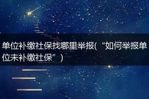 单位补缴社保找哪里举报(“如何举报单位未补缴社保”)