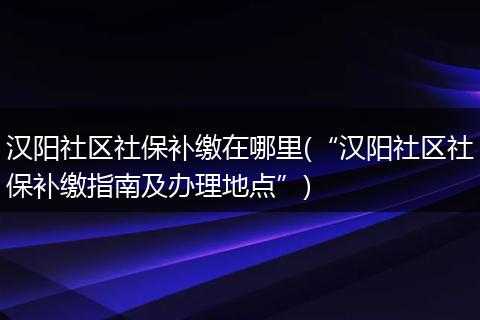 汉阳社区社保补缴在哪里(“汉阳社区社保补缴指南及办理地点”)