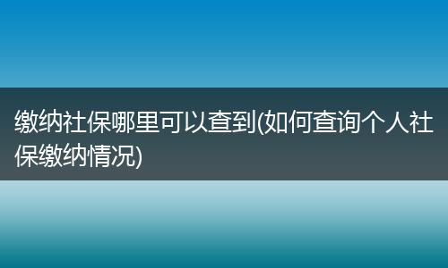 缴纳社保哪里可以查到(如何查询个人社保缴纳情况)