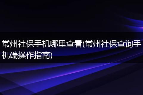 常州社保手机哪里查看(常州社保查询手机端操作指南)