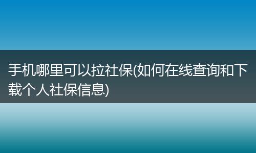 手机哪里可以拉社保(如何在线查询和下载个人社保信息)