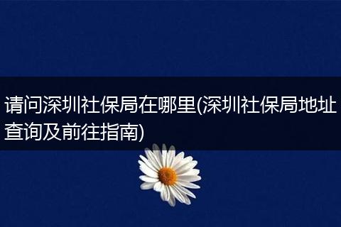 请问深圳社保局在哪里(深圳社保局地址查询及前往指南)