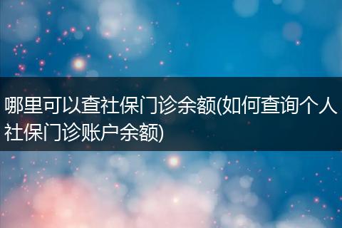 哪里可以查社保门诊余额(如何查询个人社保门诊账户余额)