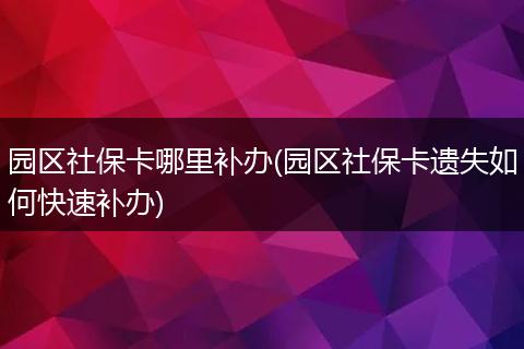 园区社保卡哪里补办(园区社保卡遗失如何快速补办)
