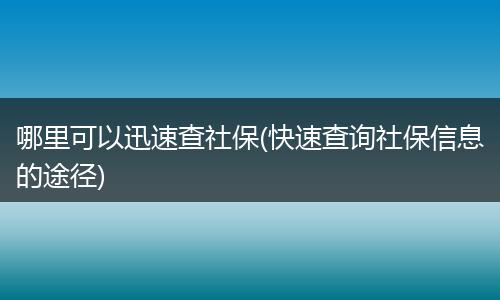 哪里可以迅速查社保(快速查询社保信息的途径)