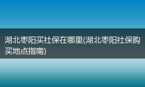 湖北枣阳买社保在哪里(湖北枣阳社保购买地点指南)