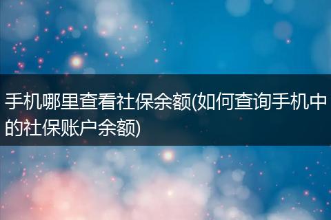 手机哪里查看社保余额(如何查询手机中的社保账户余额)