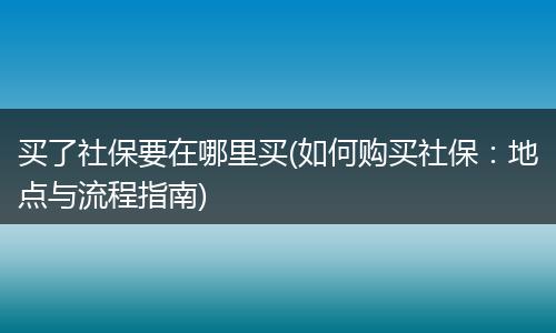 买了社保要在哪里买(如何购买社保：地点与流程指南)