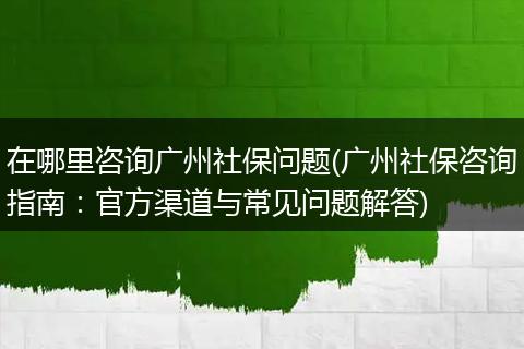 在哪里咨询广州社保问题(广州社保咨询指南：官方渠道与常见问题解答)