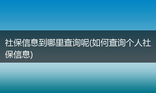 社保信息到哪里查询呢(如何查询个人社保信息)