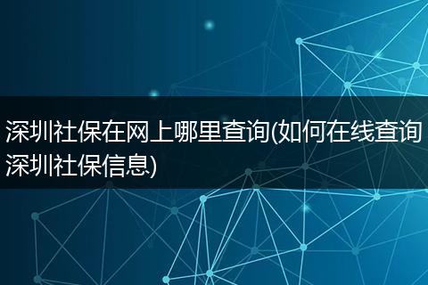 深圳社保在网上哪里查询(如何在线查询深圳社保信息)