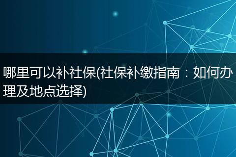 哪里可以补社保(社保补缴指南：如何办理及地点选择)