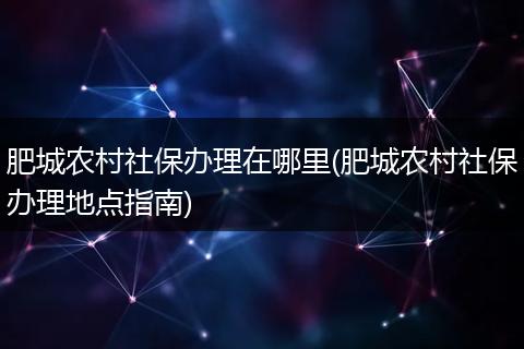 肥城农村社保办理在哪里(肥城农村社保办理地点指南)