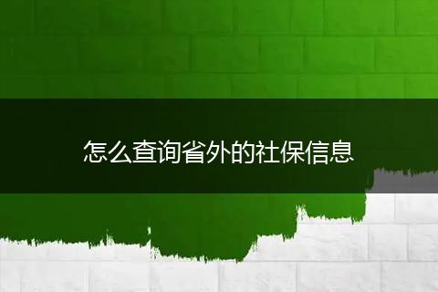 怎么查询省外的社保信息
