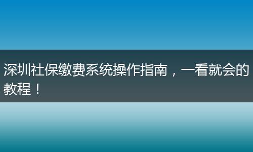 深圳社保缴费系统操作指南，一看就会的教程！