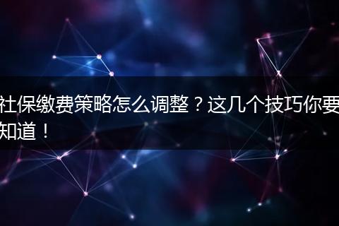 社保缴费策略怎么调整？这几个技巧你要知道！