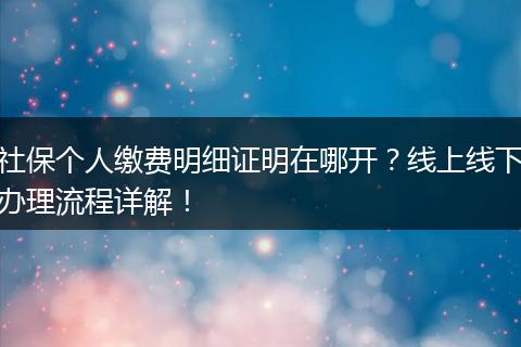 社保个人缴费明细证明在哪开？线上线下办理流程详解！
