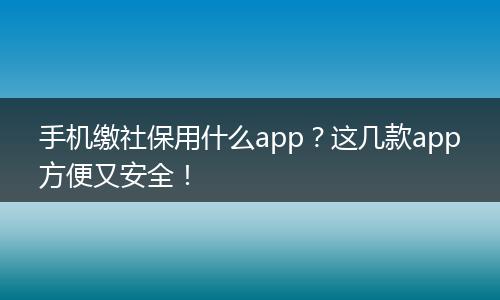 手机缴社保用什么app？这几款app方便又安全！