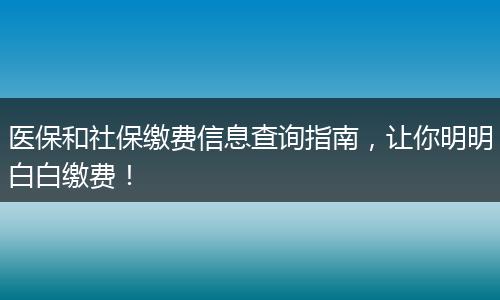 医保和社保缴费信息查询指南，让你明明白白缴费！