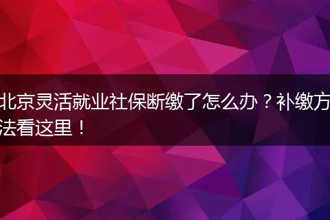 北京灵活就业社保断缴了怎么办？补缴方法看这里！