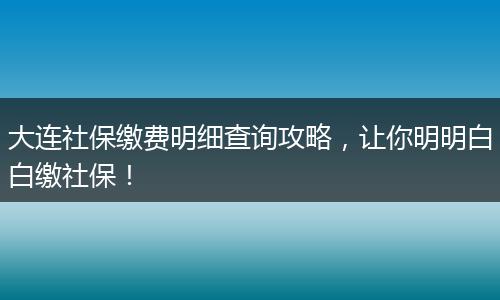 大连社保缴费明细查询攻略，让你明明白白缴社保！