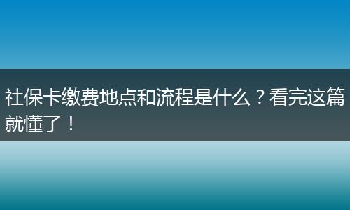 社保卡缴费地点和流程是什么？看完这篇就懂了！