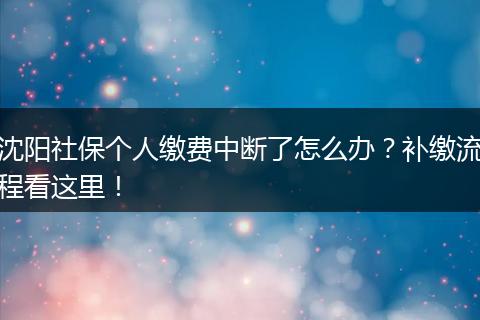 沈阳社保个人缴费中断了怎么办？补缴流程看这里！