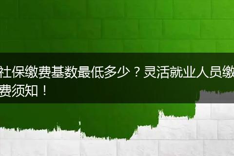 社保缴费基数最低多少？灵活就业人员缴费须知！