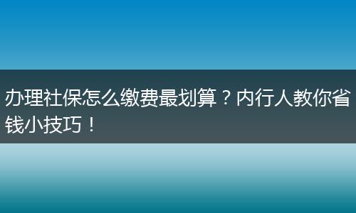 办理社保怎么缴费最划算？内行人教你省钱小技巧！