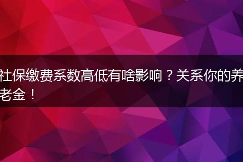 社保缴费系数高低有啥影响？关系你的养老金！