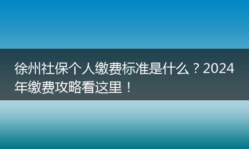 徐州社保个人缴费标准是什么？2024年缴费攻略看这里！