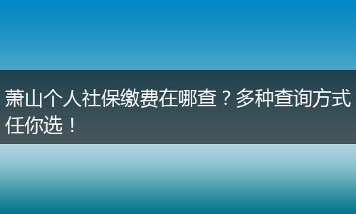 萧山个人社保缴费在哪查？多种查询方式任你选！