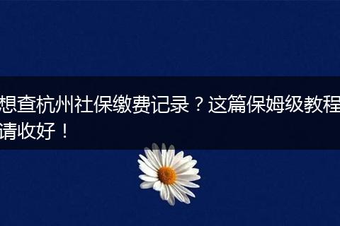 想查杭州社保缴费记录？这篇保姆级教程请收好！