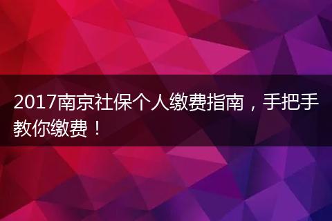 2017南京社保个人缴费指南，手把手教你缴费！