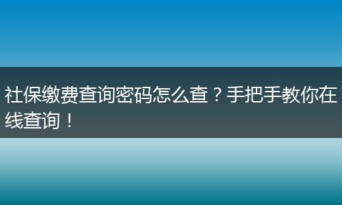 社保缴费查询密码怎么查？手把手教你在线查询！
