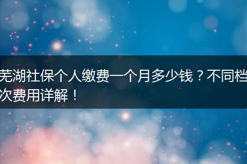 芜湖社保个人缴费一个月多少钱？不同档次费用详解！