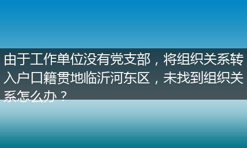 由于工作单位没有党支部，将组织关系转入户口籍贯地临沂河东区，未找到组织关系怎么办？