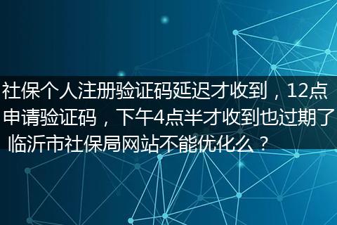 社保个人注册验证码延迟才收到，12点申请验证码，下午4点半才收到也过期了 临沂市社保局网站不能优化么？