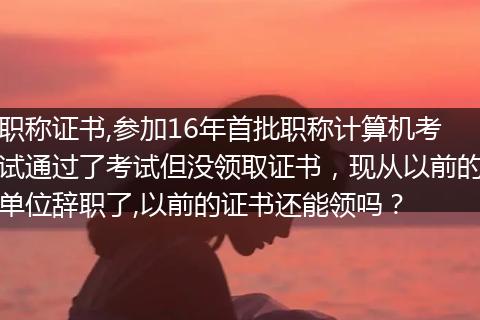 职称证书,参加16年首批职称计算机考试通过了考试但没领取证书，现从以前的单位辞职了,以前的证书还能领吗？