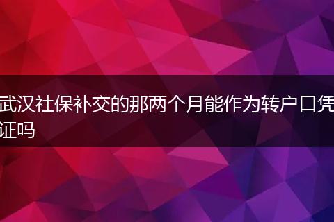 武汉社保补交的那两个月能作为转户口凭证吗