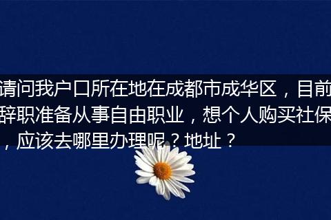 请问我户口所在地在成都市成华区，目前辞职准备从事自由职业，想个人购买社保，应该去哪里办理呢？地址？