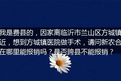 我是费县的,因家离临沂市兰山区方城镇近,想到方城镇医院做手术,请问新农合在哪里能报销吗?是否跨县不能报销?