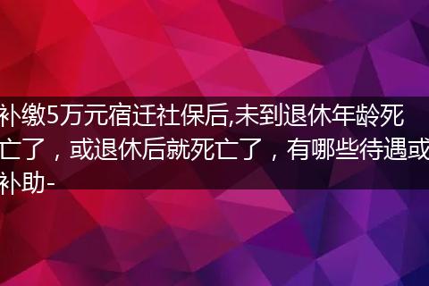 补缴5万元宿迁社保后,未到退休年龄死亡了，或退休后就死亡了，有哪些待遇或补助-