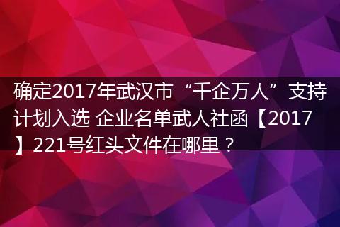 确定2017年武汉市“千企万人”支持计划入选 企业名单武人社函【2017】221号红头文件在哪里？