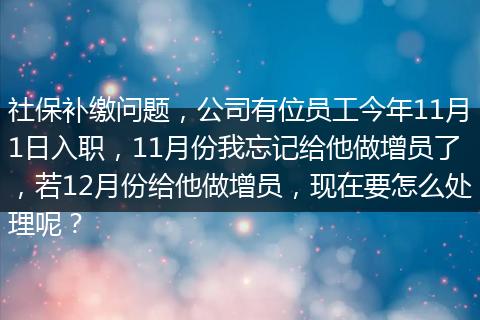 社保补缴问题，公司有位员工今年11月1日入职，11月份我忘记给他做增员了，若12月份给他做增员，现在要怎么处理呢？