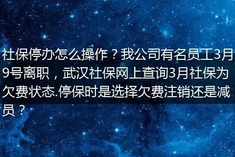 社保停办怎么操作？我公司有名员工3月9号离职，武汉社保网上查询3月社保为欠费状态.停保时是选择欠费注销还是减员？