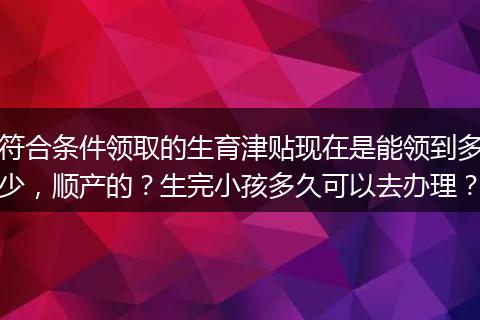 符合条件领取的生育津贴现在是能领到多少，顺产的？生完小孩多久可以去办理？