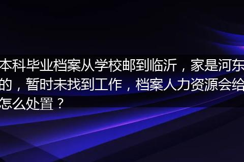 本科毕业档案从学校邮到临沂，家是河东的，暂时未找到工作，档案人力资源会给怎么处置？